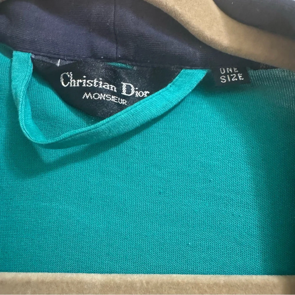 Christian‎ Dior Monsieur Unisex Robe w Belt Teal Navy White Stripes OS Vintage